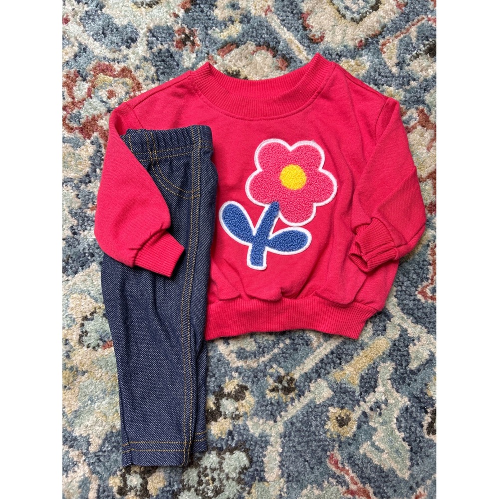 Old Navy 0-3M Sweatshirt 3M Leggings Girls Pink Denim Flower EUC